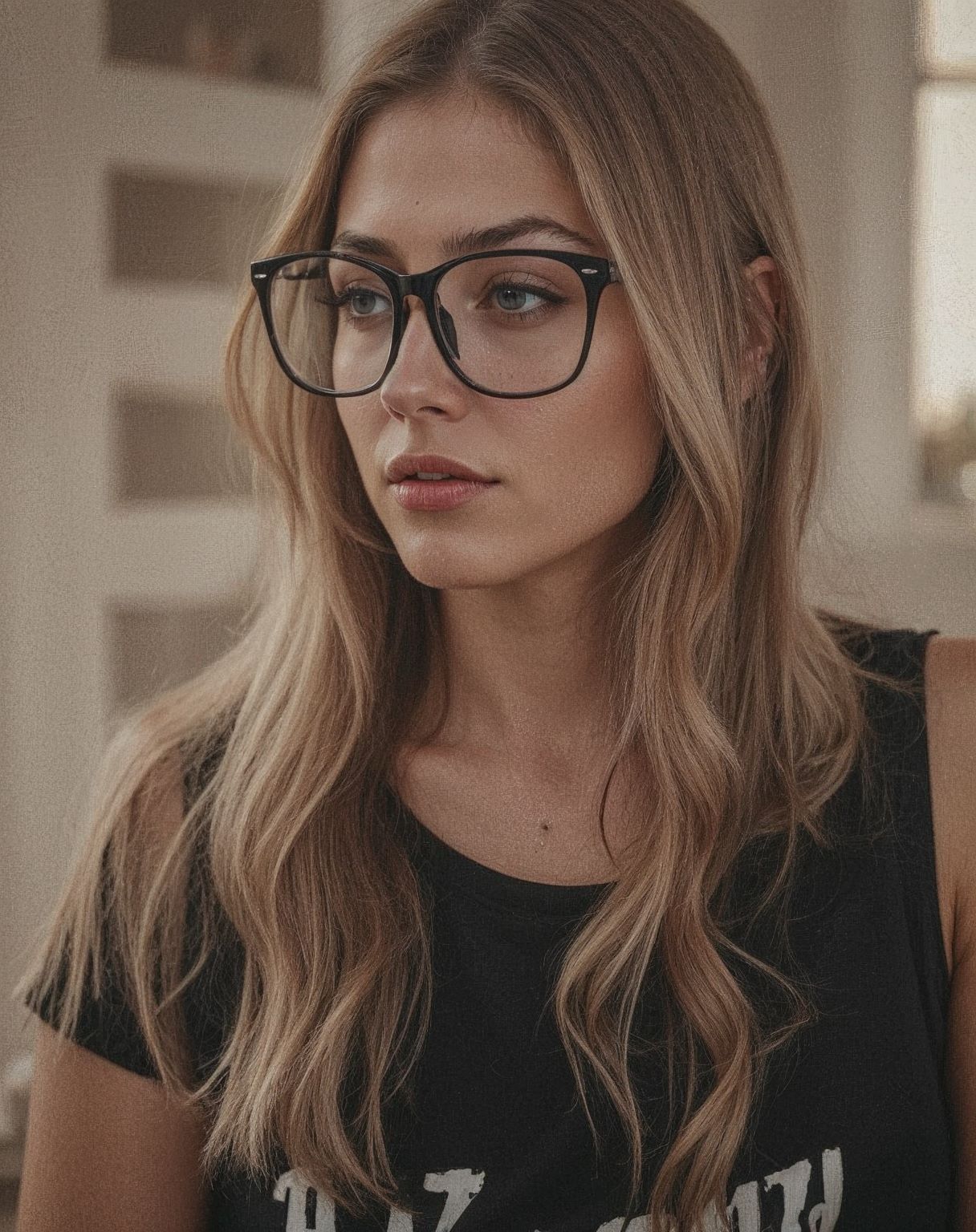 beautiful girl trying on glasses